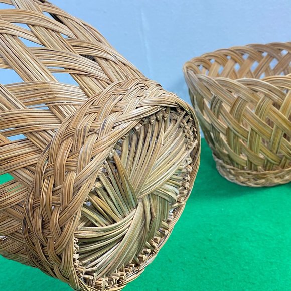 Woven Wicker Planter Basket set of 4, Vintage Bamboo Baskets, Vintage Wicker Bas - Picture 7 of 9